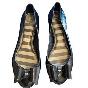 Zaxy Pop Bow Jelly Flats Shoes black Women Sz 8 Y2K Cushioned Insoles Slip-On